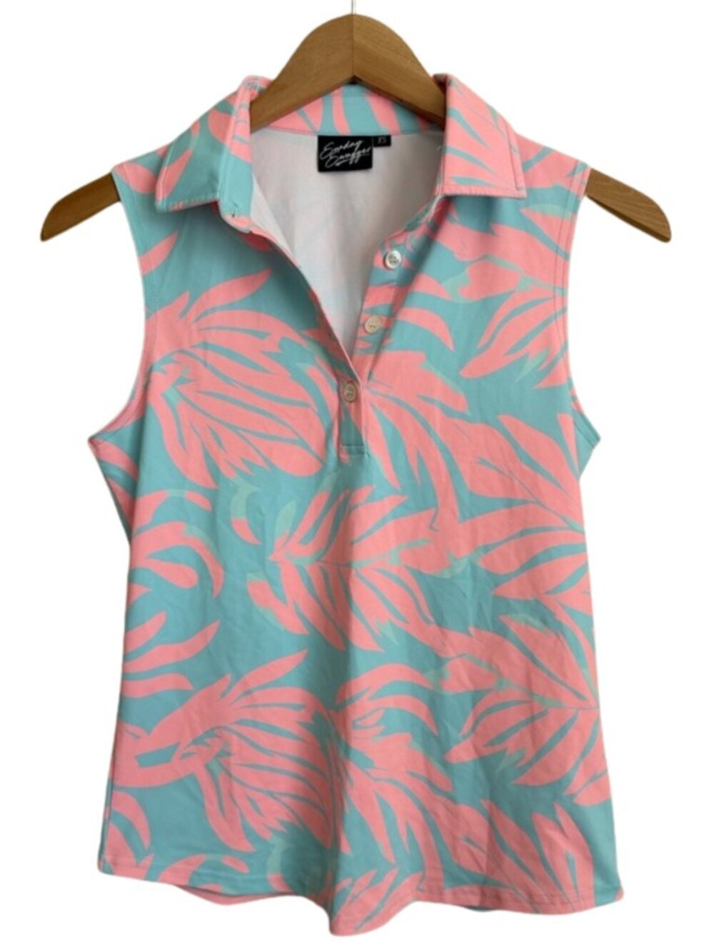 Sunday Swagger Sleeveless Golf Polo XS Blue Pink Tropical Palm Athletic Tank Top